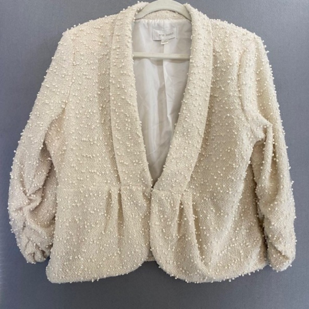 Erin London Women's XL‎ Off White Blazer Sequins Ruched Sleeves Texture